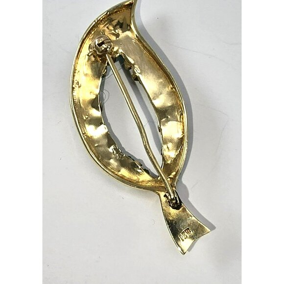 Raw Emerald Brooch Pin 18k Yellow Gold Leaf Shape Vintage Artisan STUNNING LI613 - Picture 6 of 15
